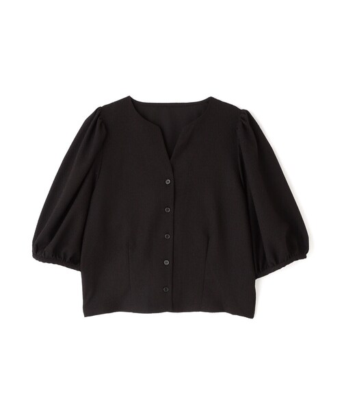 N.（N. Natural Beauty Basic）（エヌエヌナチュラルビューティーベーシック）の「◆ふくれジャガードパフスリーブブラウス（シャツ/ブラウス・レディース・ブラック/オフホワイト/パープル・MEDIUM）」の4枚目の写真