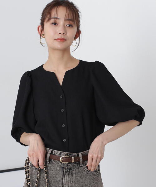 N.（N. Natural Beauty Basic）（エヌエヌナチュラルビューティーベーシック）の「◆ふくれジャガードパフスリーブブラウス（シャツ/ブラウス・レディース・ブラック/オフホワイト/パープル・MEDIUM）」の5枚目の写真