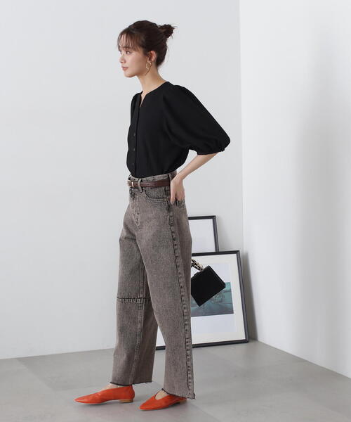 N.（N. Natural Beauty Basic）（エヌエヌナチュラルビューティーベーシック）の「◆ふくれジャガードパフスリーブブラウス（シャツ/ブラウス・レディース・ブラック/オフホワイト/パープル・MEDIUM）」の8枚目の写真