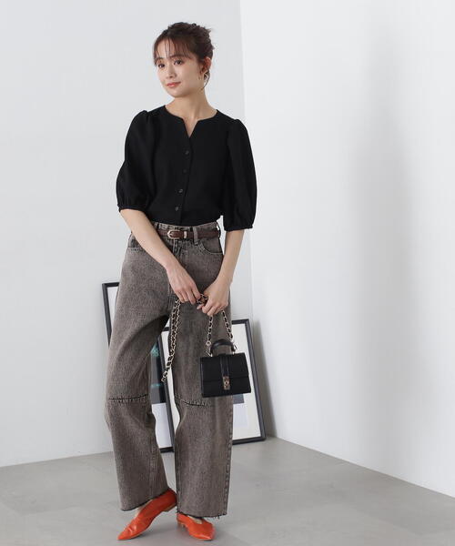 N.（N. Natural Beauty Basic）（エヌエヌナチュラルビューティーベーシック）の「◆ふくれジャガードパフスリーブブラウス（シャツ/ブラウス・レディース・ブラック/オフホワイト/パープル・MEDIUM）」の9枚目の写真