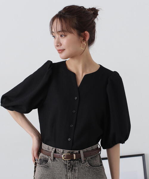 N.（N. Natural Beauty Basic）（エヌエヌナチュラルビューティーベーシック）の「◆ふくれジャガードパフスリーブブラウス（シャツ/ブラウス・レディース・ブラック/オフホワイト/パープル・MEDIUM）」の10枚目の写真