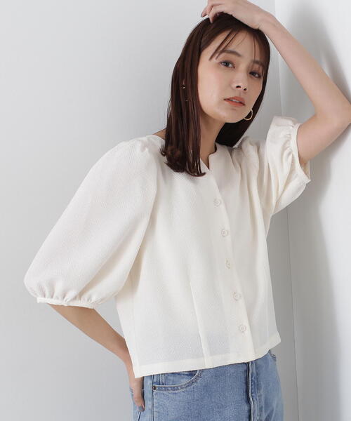 N.（N. Natural Beauty Basic）（エヌエヌナチュラルビューティーベーシック）の「◆ふくれジャガードパフスリーブブラウス（シャツ/ブラウス・レディース・ブラック/オフホワイト/パープル・MEDIUM）」の12枚目の写真