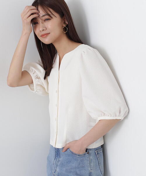 N.（N. Natural Beauty Basic）（エヌエヌナチュラルビューティーベーシック）の「◆ふくれジャガードパフスリーブブラウス（シャツ/ブラウス・レディース・ブラック/オフホワイト/パープル・MEDIUM）」の16枚目の写真