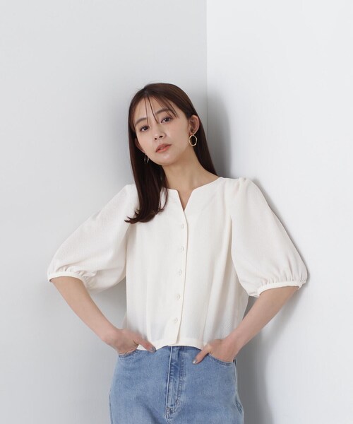 N.（N. Natural Beauty Basic）（エヌエヌナチュラルビューティーベーシック）の「◆ふくれジャガードパフスリーブブラウス（シャツ/ブラウス・レディース・ブラック/オフホワイト/パープル・MEDIUM）」の17枚目の写真