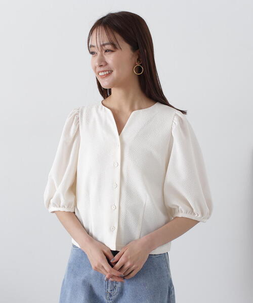 N.（N. Natural Beauty Basic）（エヌエヌナチュラルビューティーベーシック）の「◆ふくれジャガードパフスリーブブラウス（シャツ/ブラウス・レディース・ブラック/オフホワイト/パープル・MEDIUM）」の21枚目の写真