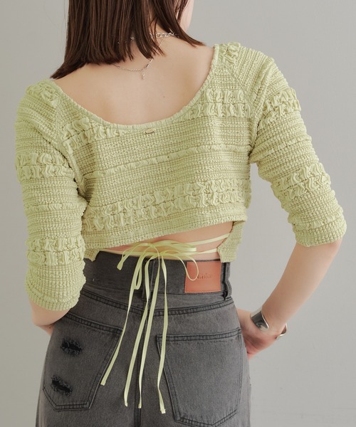 Chico（チコ）の「カットレース5分袖チビT（Tシャツ/カットソー・レディース・ホワイト/ライム/ブルー/ブラック・FREE）」の3枚目の写真