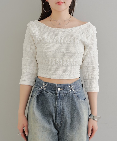 Chico（チコ）の「カットレース5分袖チビT（Tシャツ/カットソー・レディース・ホワイト/ライム/ブルー/ブラック・FREE）」の22枚目の写真