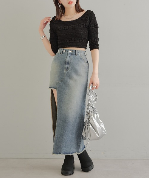 Chico（チコ）の「カットレース5分袖チビT（Tシャツ/カットソー・レディース・ホワイト/ライム/ブルー/ブラック・FREE）」の5枚目の写真