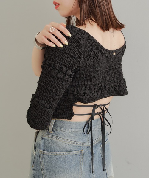 Chico（チコ）の「カットレース5分袖チビT（Tシャツ/カットソー・レディース・ホワイト/ライム/ブルー/ブラック・FREE）」の8枚目の写真