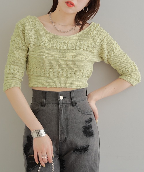 Chico（チコ）の「カットレース5分袖チビT（Tシャツ/カットソー・レディース・ホワイト/ライム/ブルー/ブラック・FREE）」の10枚目の写真