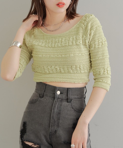 Chico（チコ）の「カットレース5分袖チビT（Tシャツ/カットソー・レディース・ホワイト/ライム/ブルー/ブラック・FREE）」の15枚目の写真