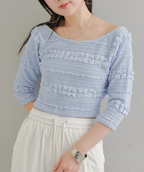 Chico（チコ）の「カットレース5分袖チビT（Tシャツ/カットソー・レディース・ホワイト/ライム/ブルー/ブラック・FREE）」の17枚目の写真