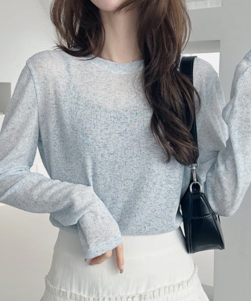 Ada.(エイダ)の「【紫外線・日焼け対策にも!】メランジ シアー ロングスリーブ カットソー(Tシャツ/カットソー・レディース・ブラック/グレー/ホワイト/グリーン/ブラウン/ライトブルー・M/L)」の6枚目の写真