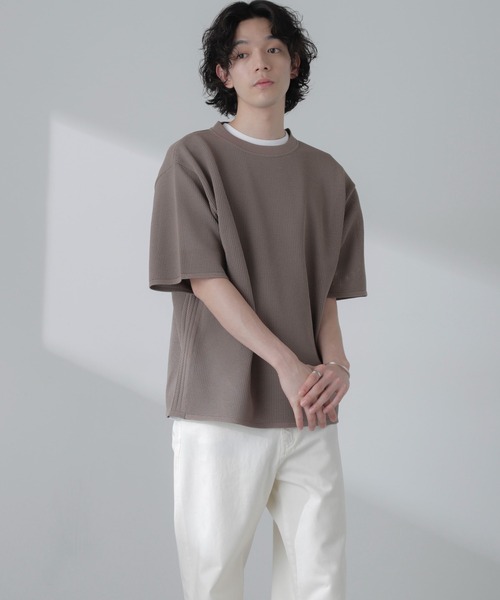 NANO universe(ナノユニバース)の「ポリメッシュリラックスクルーネックニットTシャツ(Tシャツ/カットソー・メンズ・ブラック/グリーン/グレー系その他4/オレンジ・M/L)」の3枚目の写真