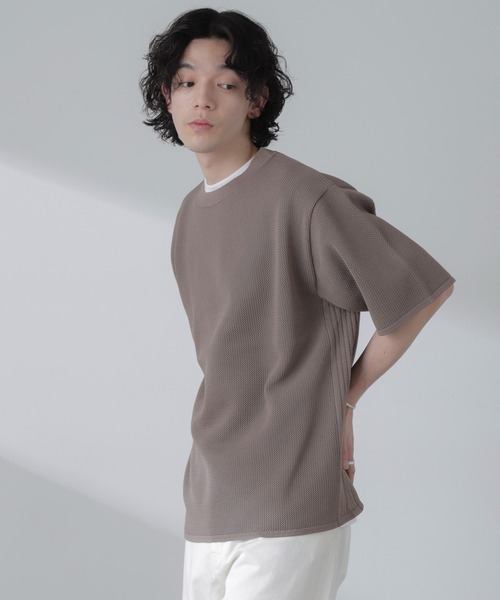 NANO universe(ナノユニバース)の「ポリメッシュリラックスクルーネックニットTシャツ(Tシャツ/カットソー・メンズ・ブラック/グリーン/グレー系その他4/オレンジ・M/L)」の6枚目の写真