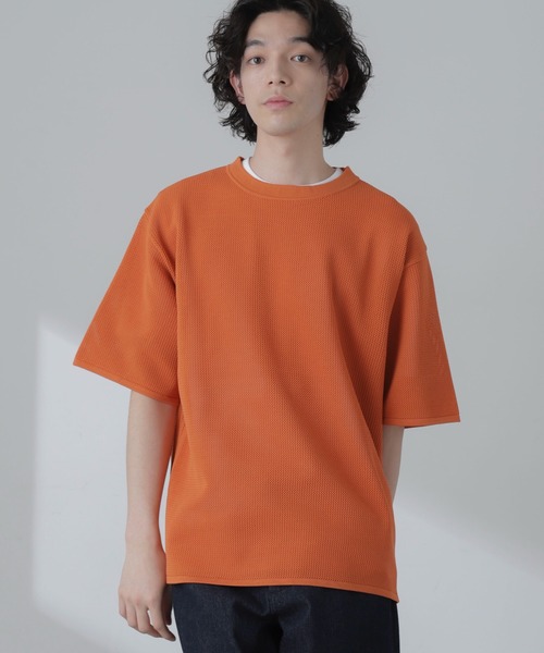 NANO universe(ナノユニバース)の「ポリメッシュリラックスクルーネックニットTシャツ(Tシャツ/カットソー・メンズ・ブラック/グリーン/グレー系その他4/オレンジ・M/L)」の18枚目の写真
