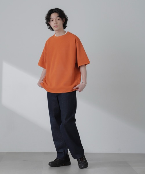 NANO universe(ナノユニバース)の「ポリメッシュリラックスクルーネックニットTシャツ(Tシャツ/カットソー・メンズ・ブラック/グリーン/グレー系その他4/オレンジ・M/L)」の22枚目の写真
