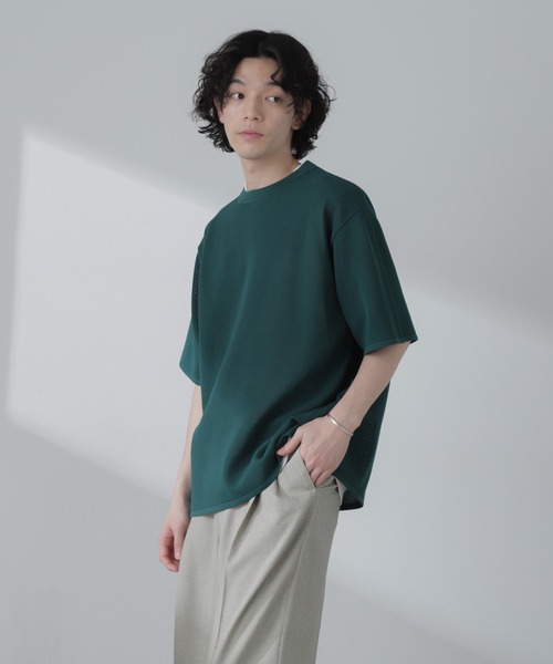 NANO universe(ナノユニバース)の「ポリメッシュリラックスクルーネックニットTシャツ(Tシャツ/カットソー・メンズ・ブラック/グリーン/グレー系その他4/オレンジ・M/L)」の11枚目の写真