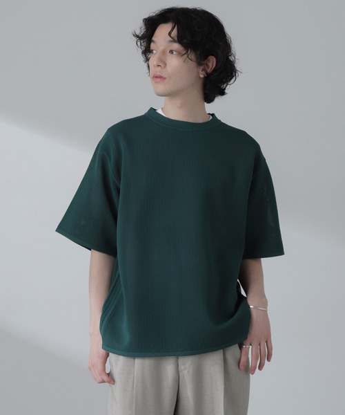 NANO universe(ナノユニバース)の「ポリメッシュリラックスクルーネックニットTシャツ(Tシャツ/カットソー・メンズ・ブラック/グリーン/グレー系その他4/オレンジ・M/L)」の12枚目の写真