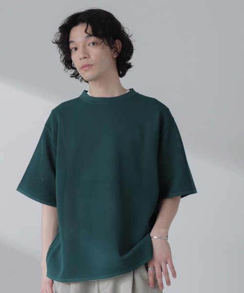 NANO universe(ナノユニバース)の「ポリメッシュリラックスクルーネックニットTシャツ(Tシャツ/カットソー・メンズ・ブラック/グリーン/グレー系その他4/オレンジ・M/L)」の13枚目の写真