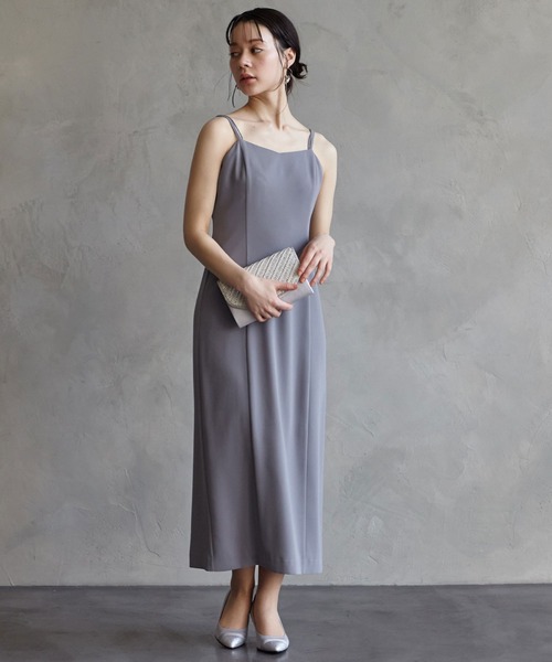 セール】ダブルストラップキャミソールIラインパーティードレス 結婚式