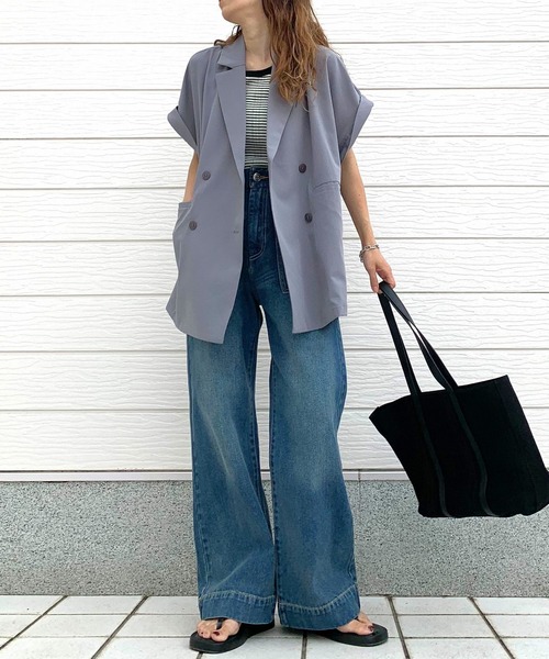 Q（キュー）の「ダブルジレジャケット（テーラードジャケット・レディース・ライトグレー/ベージュ・MEDIUM）」の9枚目の写真