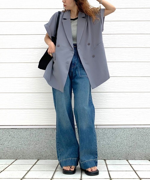 Q（キュー）の「ダブルジレジャケット（テーラードジャケット・レディース・ライトグレー/ベージュ・MEDIUM）」の10枚目の写真