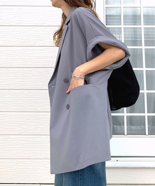 Q（キュー）の「ダブルジレジャケット（テーラードジャケット・レディース・ライトグレー/ベージュ・MEDIUM）」の7枚目の写真