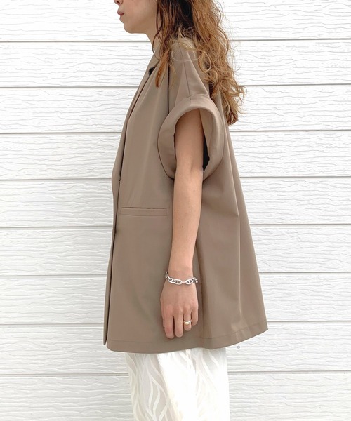 Q（キュー）の「ダブルジレジャケット（テーラードジャケット・レディース・ライトグレー/ベージュ・MEDIUM）」の4枚目の写真