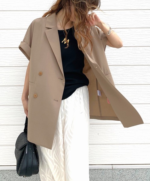 Q（キュー）の「ダブルジレジャケット（テーラードジャケット・レディース・ライトグレー/ベージュ・MEDIUM）」の17枚目の写真