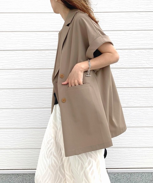 Q（キュー）の「ダブルジレジャケット（テーラードジャケット・レディース・ライトグレー/ベージュ・MEDIUM）」の19枚目の写真