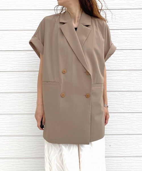 Q（キュー）の「ダブルジレジャケット（テーラードジャケット・レディース・ライトグレー/ベージュ・MEDIUM）」の3枚目の写真