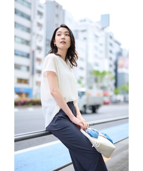 【セール】【シアー／麻調合繊】スラブスキッパーネックブラウス（シャツ/ブラウス）｜UNTITLED（アンタイトル）