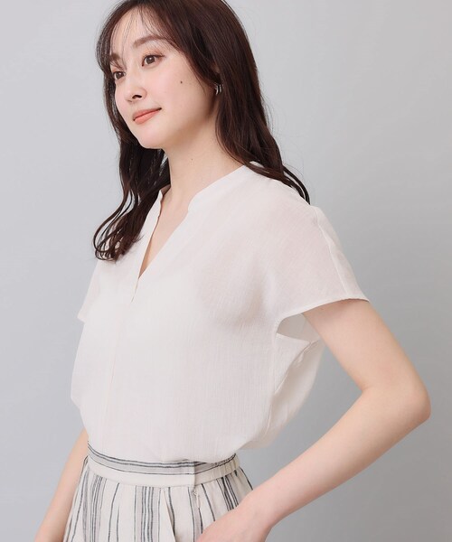 【セール】【シアー／麻調合繊】スラブスキッパーネックブラウス（シャツ/ブラウス）｜UNTITLED（アンタイトル）