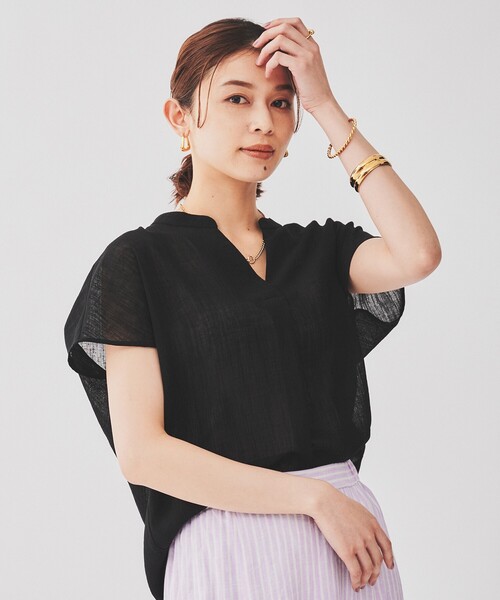 【セール】【シアー／麻調合繊】スラブスキッパーネックブラウス（シャツ/ブラウス）｜UNTITLED（アンタイトル）