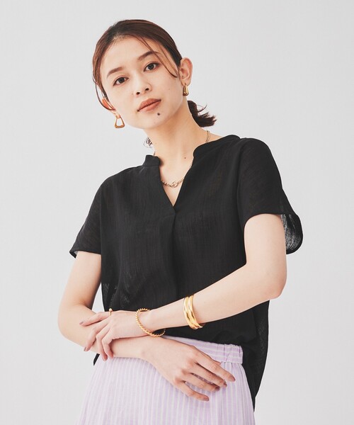【セール】【シアー／麻調合繊】スラブスキッパーネックブラウス（シャツ/ブラウス）｜UNTITLED（アンタイトル）