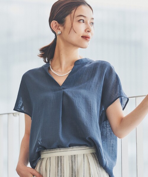 【セール】【シアー／麻調合繊】スラブスキッパーネックブラウス（シャツ/ブラウス）｜UNTITLED（アンタイトル）