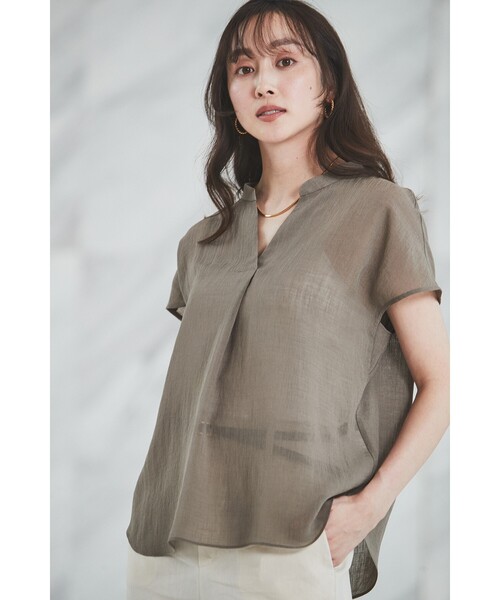 【セール】【シアー／麻調合繊】スラブスキッパーネックブラウス（シャツ/ブラウス）｜UNTITLED（アンタイトル）