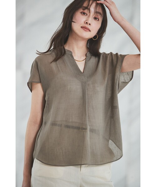 【セール】【シアー／麻調合繊】スラブスキッパーネックブラウス（シャツ/ブラウス）｜UNTITLED（アンタイトル）