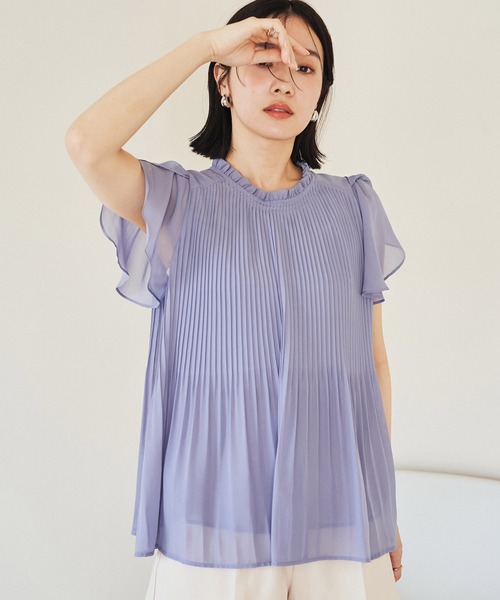 VIS（ビス）の「【洗える】チューリップスリーブプリーツブラウス（シャツ/ブラウス・レディース・オフホワイト/ブルー系その他6/ブルー系その他・FREE）」の5枚目の写真