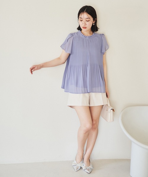 VIS（ビス）の「【洗える】チューリップスリーブプリーツブラウス（シャツ/ブラウス・レディース・オフホワイト/ブルー系その他6/ブルー系その他・FREE）」の9枚目の写真