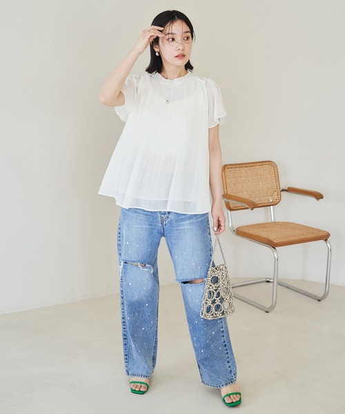 VIS（ビス）の「【洗える】チューリップスリーブプリーツブラウス（シャツ/ブラウス・レディース・オフホワイト/ブルー系その他6/ブルー系その他・FREE）」の18枚目の写真