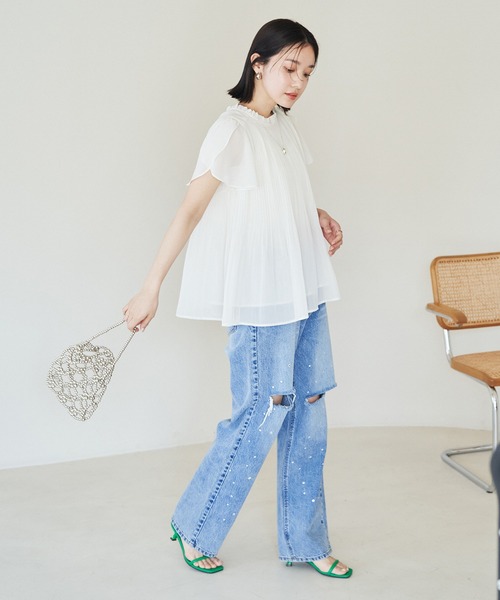 VIS（ビス）の「【洗える】チューリップスリーブプリーツブラウス（シャツ/ブラウス・レディース・オフホワイト/ブルー系その他6/ブルー系その他・FREE）」の19枚目の写真