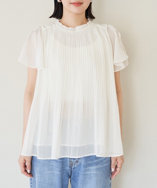 VIS（ビス）の「【洗える】チューリップスリーブプリーツブラウス（シャツ/ブラウス・レディース・オフホワイト/ブルー系その他6/ブルー系その他・FREE）」の20枚目の写真