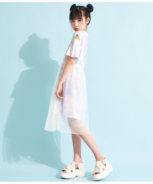 ANAP GiRL(アナップガール)の「チュール重ねタイダイ柄ワンピース(ワンピース・キッズ・ラベンダー/グレー・M/S/XS)」の6枚目の写真