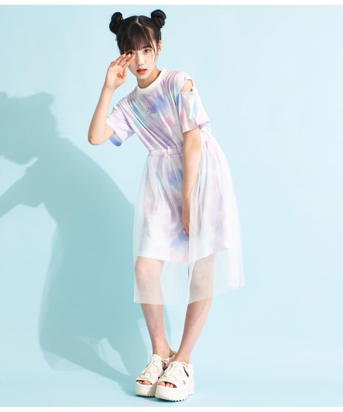 ANAP GiRL(アナップガール)の「チュール重ねタイダイ柄ワンピース(ワンピース・キッズ・ラベンダー/グレー・M/S/XS)」の8枚目の写真