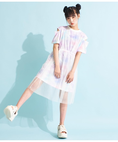 ANAP GiRL(アナップガール)の「チュール重ねタイダイ柄ワンピース(ワンピース・キッズ・ラベンダー/グレー・M/S/XS)」の4枚目の写真