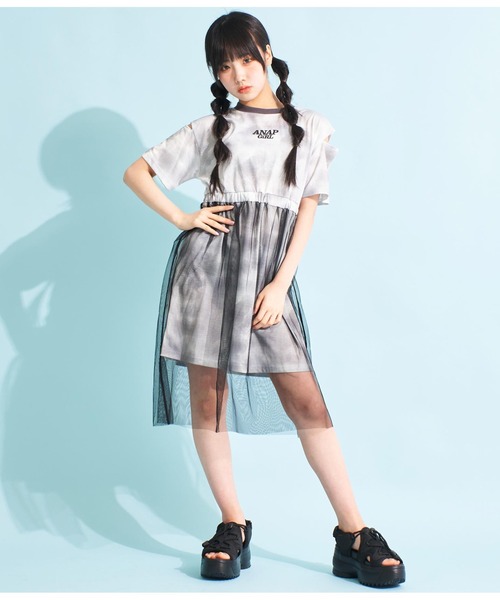 ANAP GiRL(アナップガール)の「チュール重ねタイダイ柄ワンピース(ワンピース・キッズ・ラベンダー/グレー・M/S/XS)」の9枚目の写真