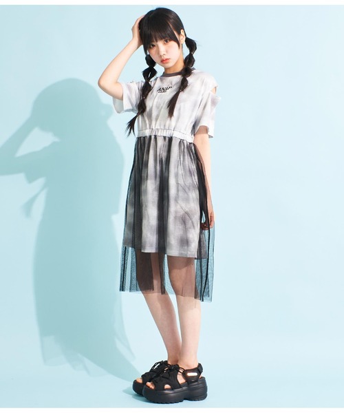 ANAP GiRL(アナップガール)の「チュール重ねタイダイ柄ワンピース(ワンピース・キッズ・ラベンダー/グレー・M/S/XS)」の10枚目の写真