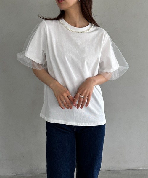 美品 MUVEIL ティアードコットンレースドッキングTシャツ カットソー36 ayaka | @bonlecill_official ティアードコットンレース
